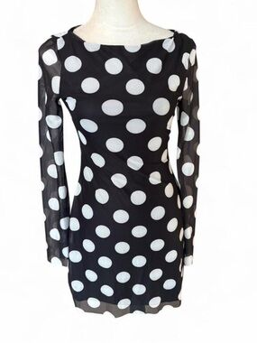 NWOT-Black & White Polka Dot Long Sleeve Dress